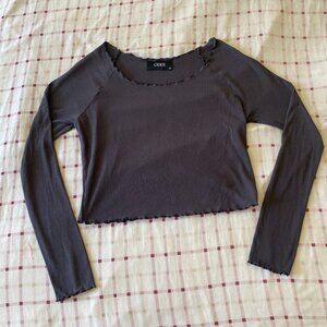 Gray Cider Ribbed Lettuce Trim  Long Sleeve Shirt